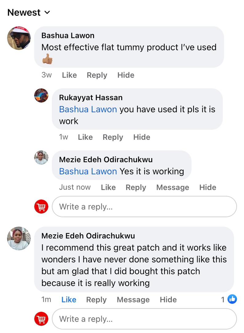 Facebook comments from customers about the patch